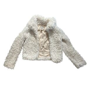 Billabong Cream Faux Fur Shag Cropped Jacket Small 70s Vintage Boho